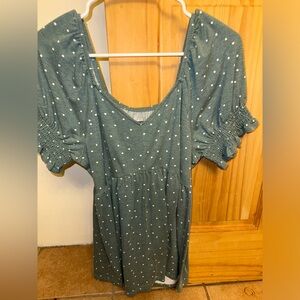 Sonoma Light Green/Blue Polka Dot Blouse - M